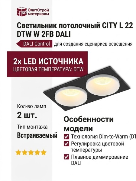 Светильник потолочный CITY L 22 DTW W 2FB DALI