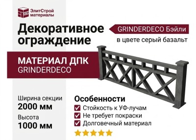 Декоративное ограждение ДПК GRINDERDECO Бэйли в цвете серый базальт