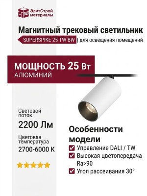 Магнитный трековый светильник SUPERSPIKE 25 TW BW