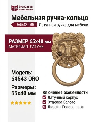 Ручка кольцо 64543 ORO, материал Латунь, отделка Золото, 65*40 мм