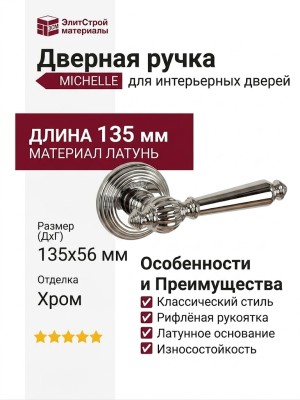Дверная ручка на круглой розетке "MICHELLE", 186/370 R CHROMO, материал Латунь, отделка Хром, 135*56 мм