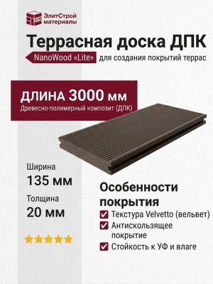 Террасная доска ДПК NanoWood «Lite» Серия Velvetto односторонняя Венге