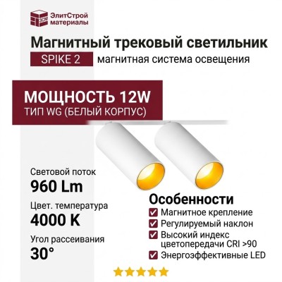 Магнитный трековый светильник SPIKE 2 12.30 WG