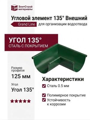 Угловой элемент 135° Внешний, Grand Line, Цвет: Зеленый (RAL 6005)