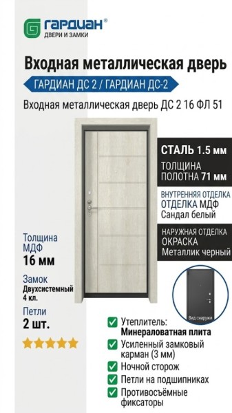 Входная металлическая дверь ДС 2  16 ФЛ 51