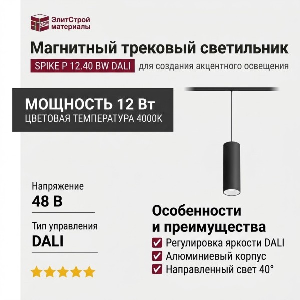 Магнитный трековый светильник SPIKE P 12.40 BW DALI