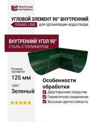 Угловой элемент 90° Внутренний, Grand Line, Цвет Зеленый (RAL 6005)