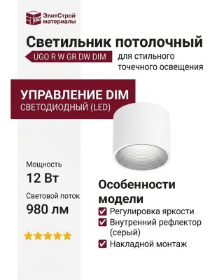 Светильник потолочный UGO R W GR DW DIM