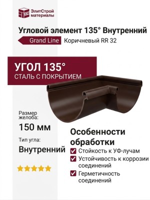 Угловой элемент 135° Внутренний, Grand Line, Коричневый (RR 32)