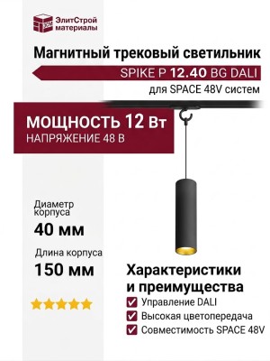 Магнитный трековый светильник SPIKE P 12.40 BG DALI