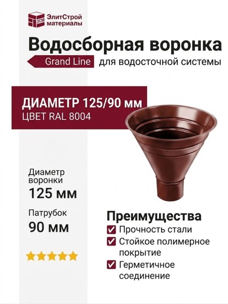 Водосборная воронка Grand Line, цвет Кирпичный (RAL 8004)