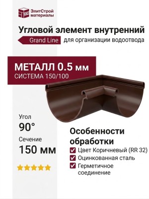 Внутренний угловой элемент 90° Grand Line, Коричневый (RR 32)