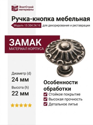 Ручка кнопка 15.304.24.16, материал Замак, отделка Серебро, 22*d=24 мм