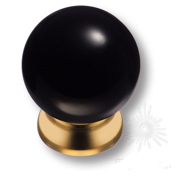 Ручка кнопка 5102-133, материал Замак Пластик, цвет Черный, отделка Золото Пластик Черный, d=28 мм