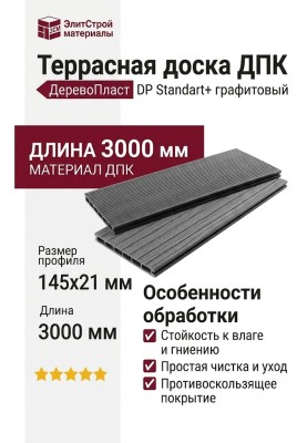Террасная доска ДПК - ДеревоПласт DP Standart+ графитовый