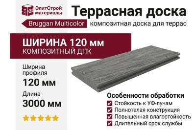 Террасная доска Bruggan Multicolor из ДПК 120мм Полнотелая Серого цвета