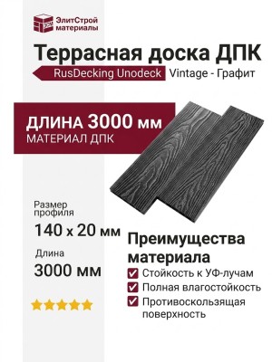 Террасная доска ДПК RusDecking Unodeck Vintage - Графит