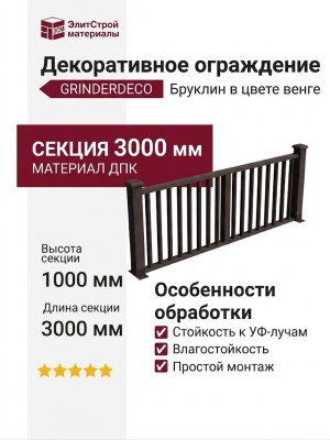 Декоративное ограждение из ДПК GRINDERDECO Бруклин в цвете венге.