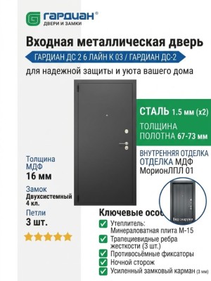 Входная металлическая дверь ДС 2  6 Лайн К 03