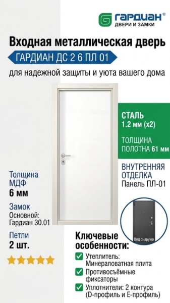 Входная металлическая дверь ДС 2  6 ПЛ 01