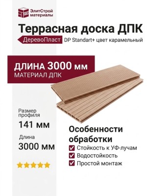Террасная доска ДПК - ДеревоПласт - DP Standart+ цвет карамельный.