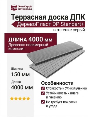 Террасная доска ДПК - ДеревоПласт DP Standart+ в оттенке серый