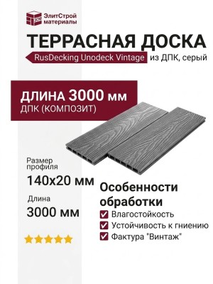 Террасная доска ДПК RusDecking Unodeck Vintage - Серый