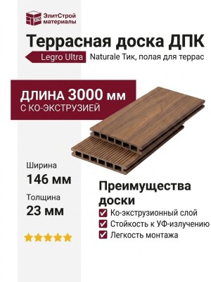 Террасная доска ДПК Legro Ultra Naturale Тик Полая