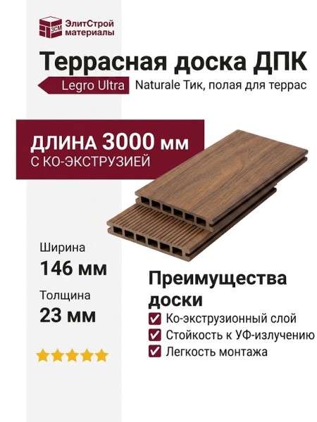 Террасная доска ДПК Legro Ultra Naturale Тик Полая