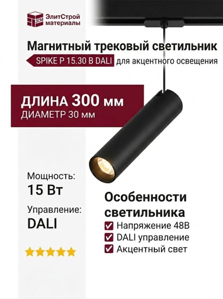Магнитный трековый светильник SPIKE P 15.30 B DALI