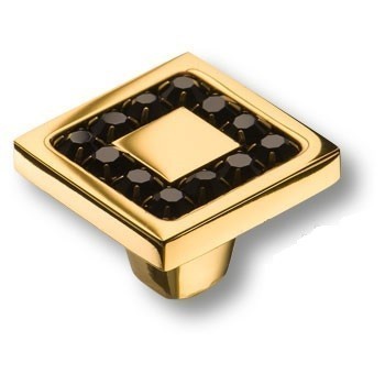 Ручка кнопка VISTA D′ORO 0771-003-2 BLACK, материал Латунь, отделка Золото Кристаллы Swarovski, 30*30*22 мм