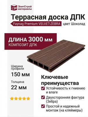 Террасная доска из ДПК Faynag Premium VELVET-ZEBRA - Шоколад