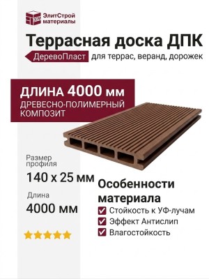 Террасная доска ДПК - ДеревоПласт - Односторонняя Коричневая