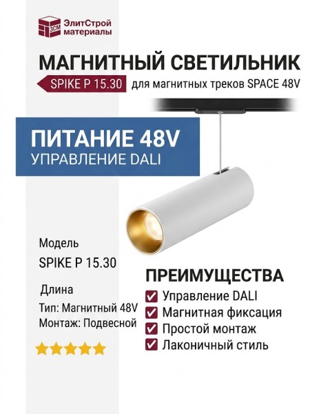 Магнитный трековый светильник SPIKE P 15.30 WB DALI