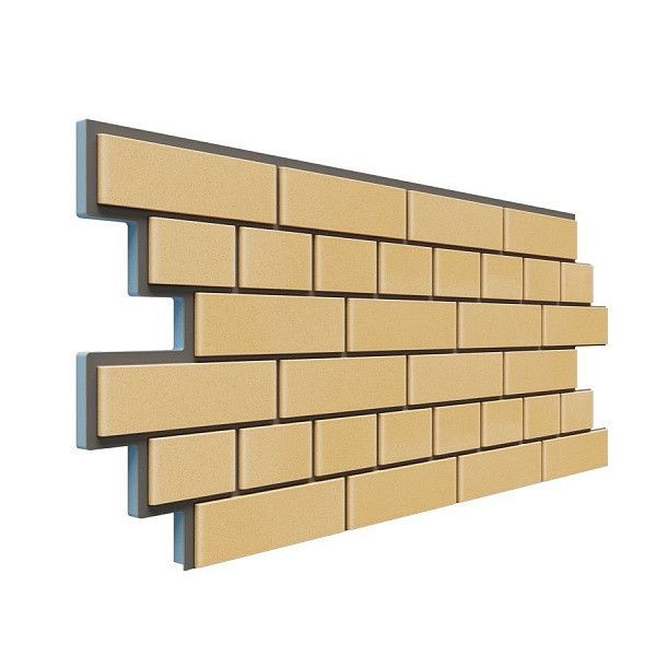 Термопанель для фасада Доломит в виде кирпича, 20мм, жёлтого цвета.