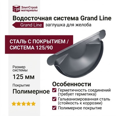 Заглушка для желоба Grand Line, серого цвета (RAL 7024)