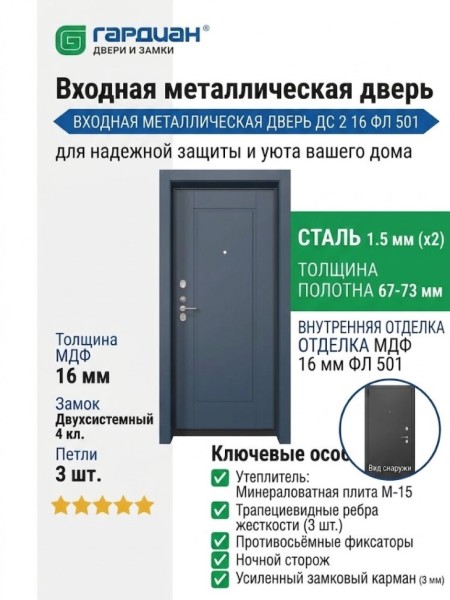 Входная металлическая дверь ДС 2  16 ФЛ 501