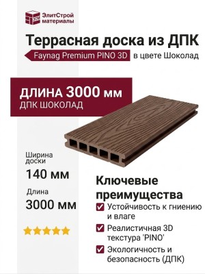Террасная доска из ДПК Faynag Premium PINO 3D Шоколад