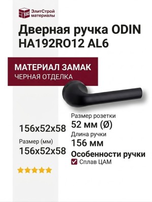 Дверная ручка на круглой розетке ODIN HA192RO12 AL6, материал Замак, отделка Черный, 156*52*58 мм