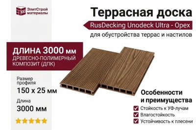 Террасная доска ДПК RusDecking Unodeck Ultra - Орех