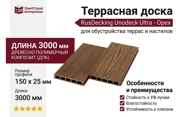 Террасная доска ДПК RusDecking Unodeck Ultra - Орех