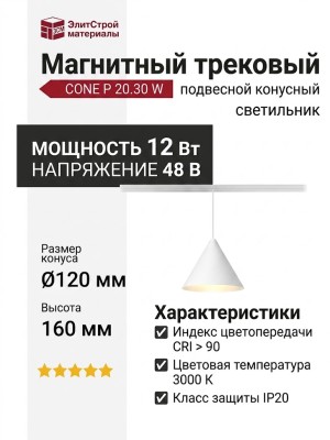 Магнитный трековый светильник CONE P 20.30 W