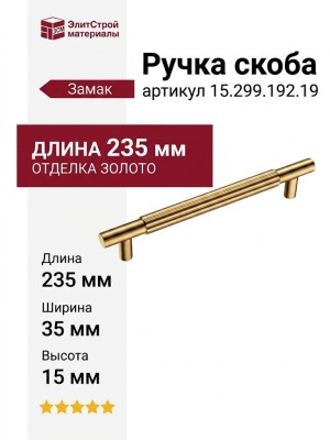 Ручка скоба 15.299.192.19, материал Замак, отделка Золото, 35*15*235 мм