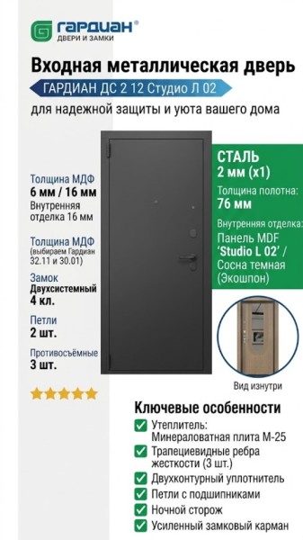 Входная металлическая дверь ДС 2  12 Студио Л 02