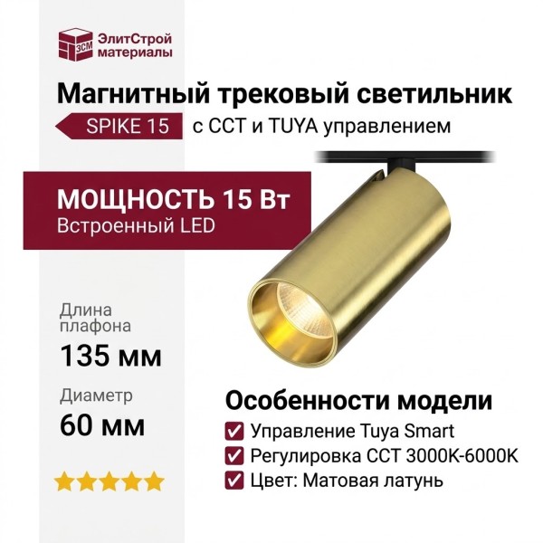 Магнитный трековый светильник SPIKE 15 CCT BR TUYA