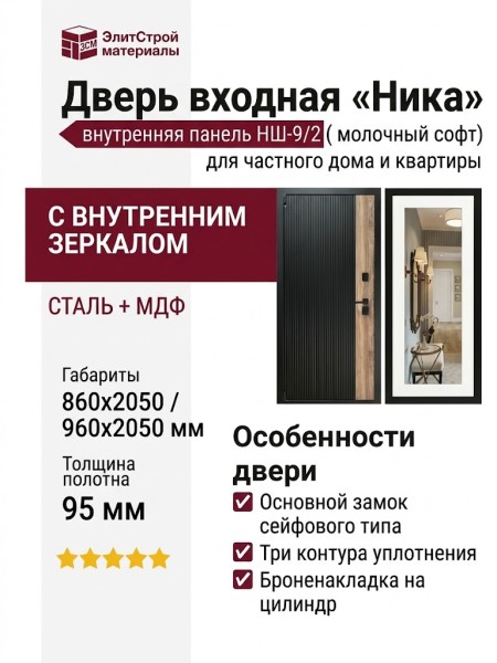 Дверь входная «Ника», внутренняя панель НШ-9/2 ( молочный софт)