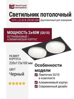 Светильник потолочный CITY L 22.40 W 2FB NO DIM