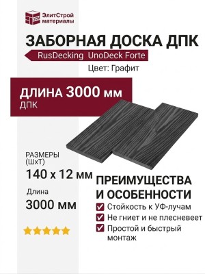 Заборная доска ДПК RusDecking UnoDeck Forte - Графит
