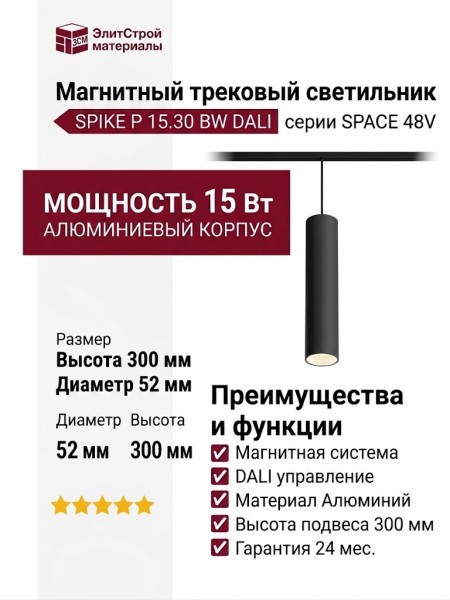 Магнитный трековый светильник SPIKE P 15.30 BW DALI