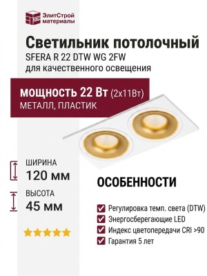 Светильник потолочный SFERA R 22 DTW WG 2FW